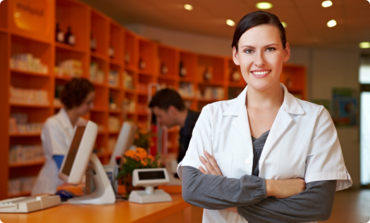 female-pharmacist-counter-background